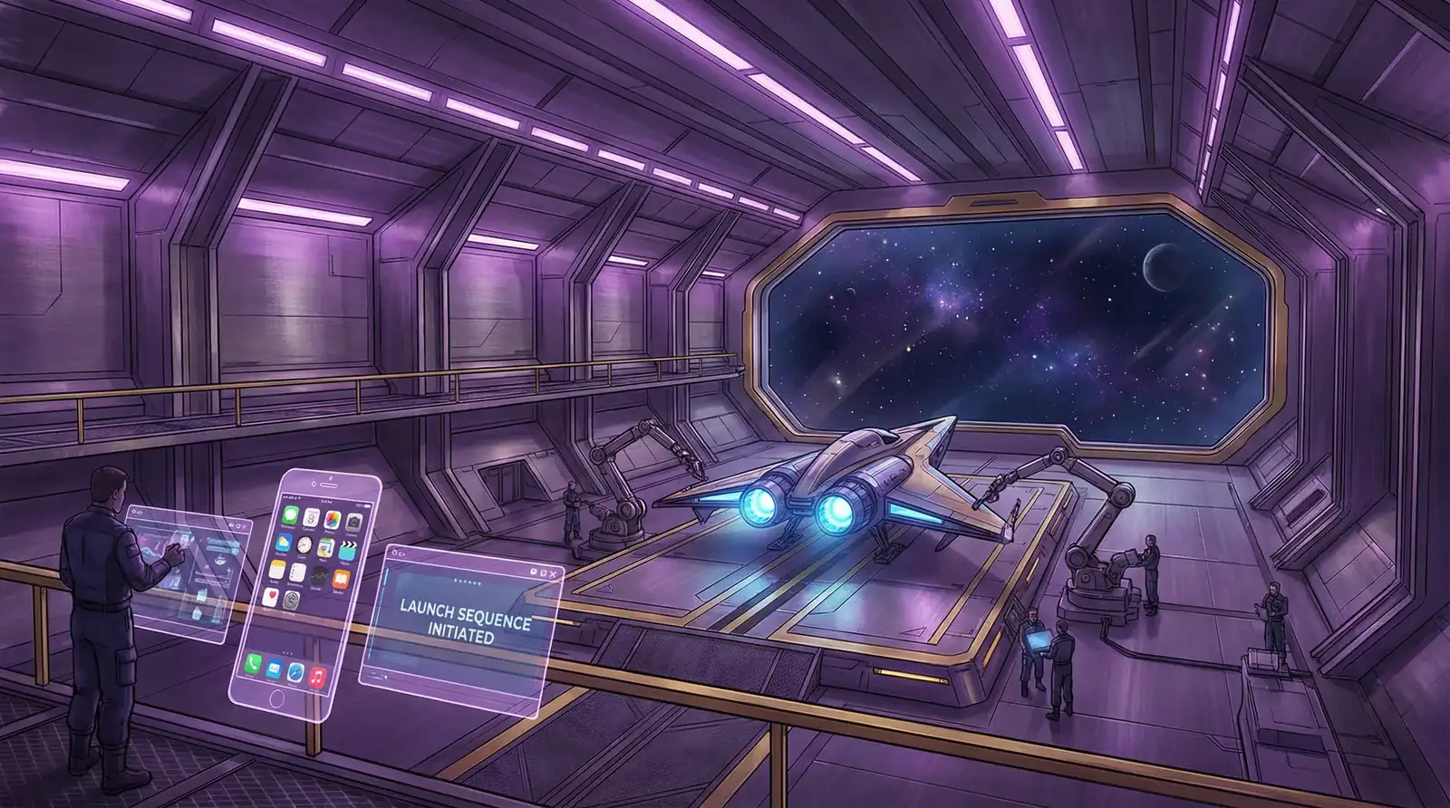 蜜芽 APP下载 - 太空站机库中待命的星舰